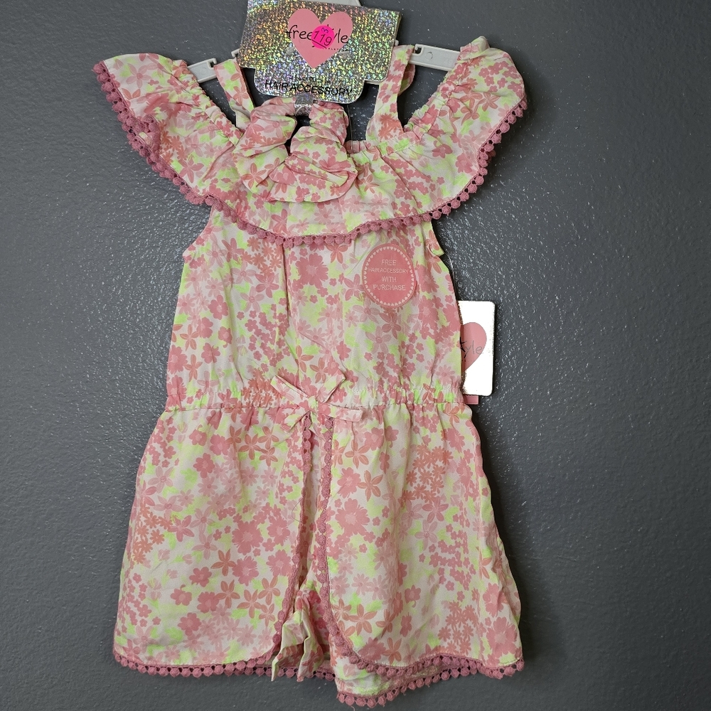 Freestyle Girls Flower Print Romper And Scrunchie Set.  Size 4t. Nwt
